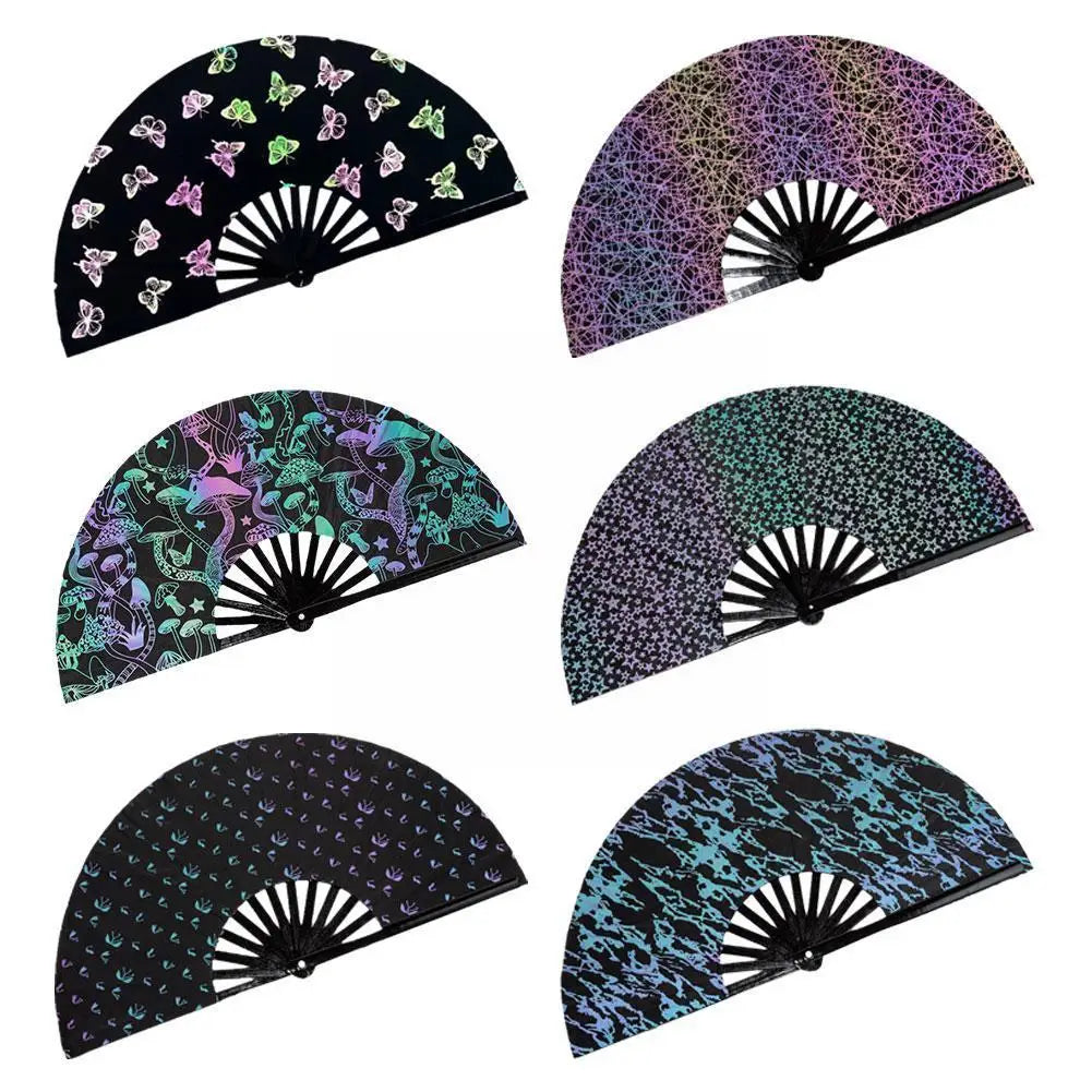 Reflective Rainbow Holographic Large Rave Folding Hand Fan