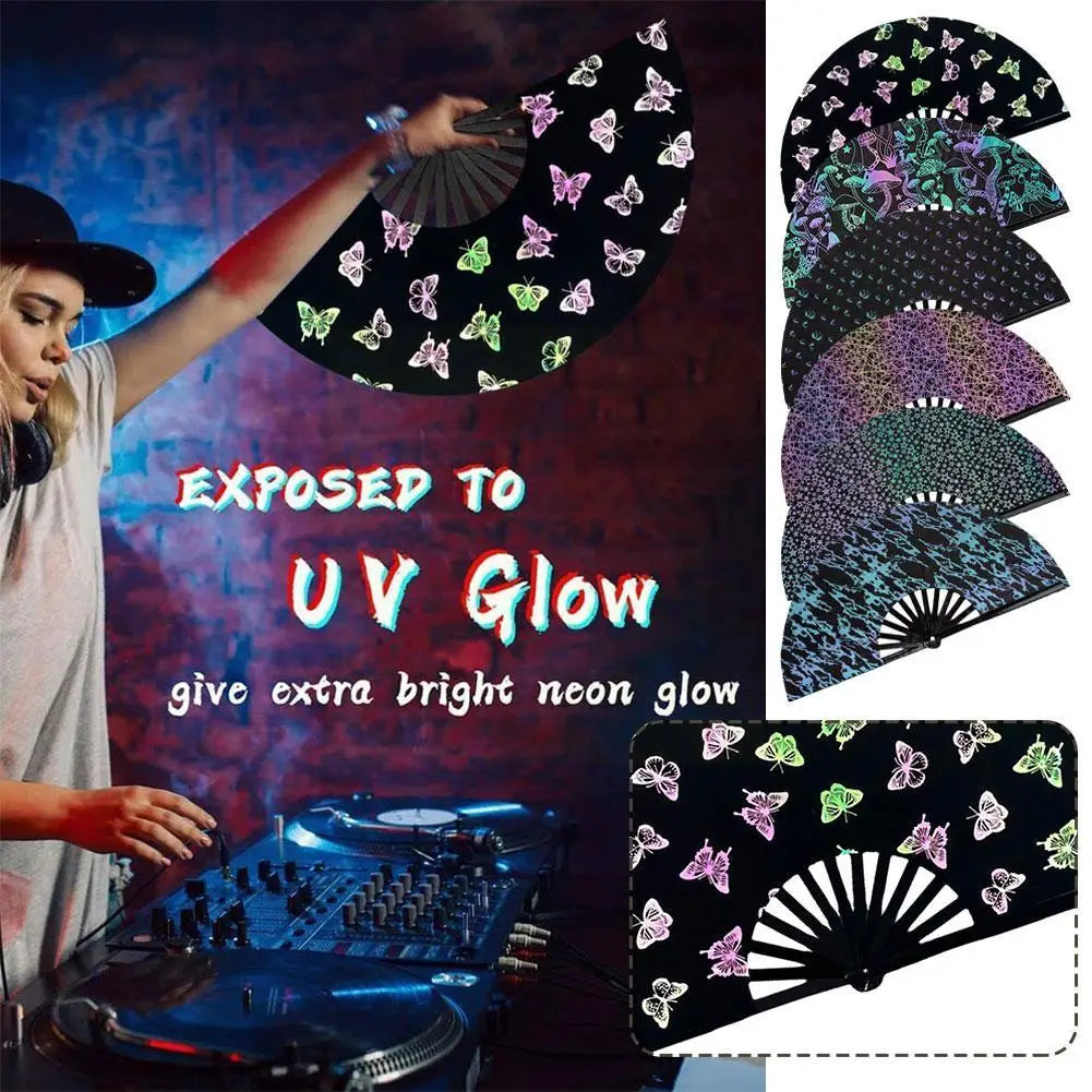 Reflective Rainbow Holographic Large Rave Folding Hand Fan