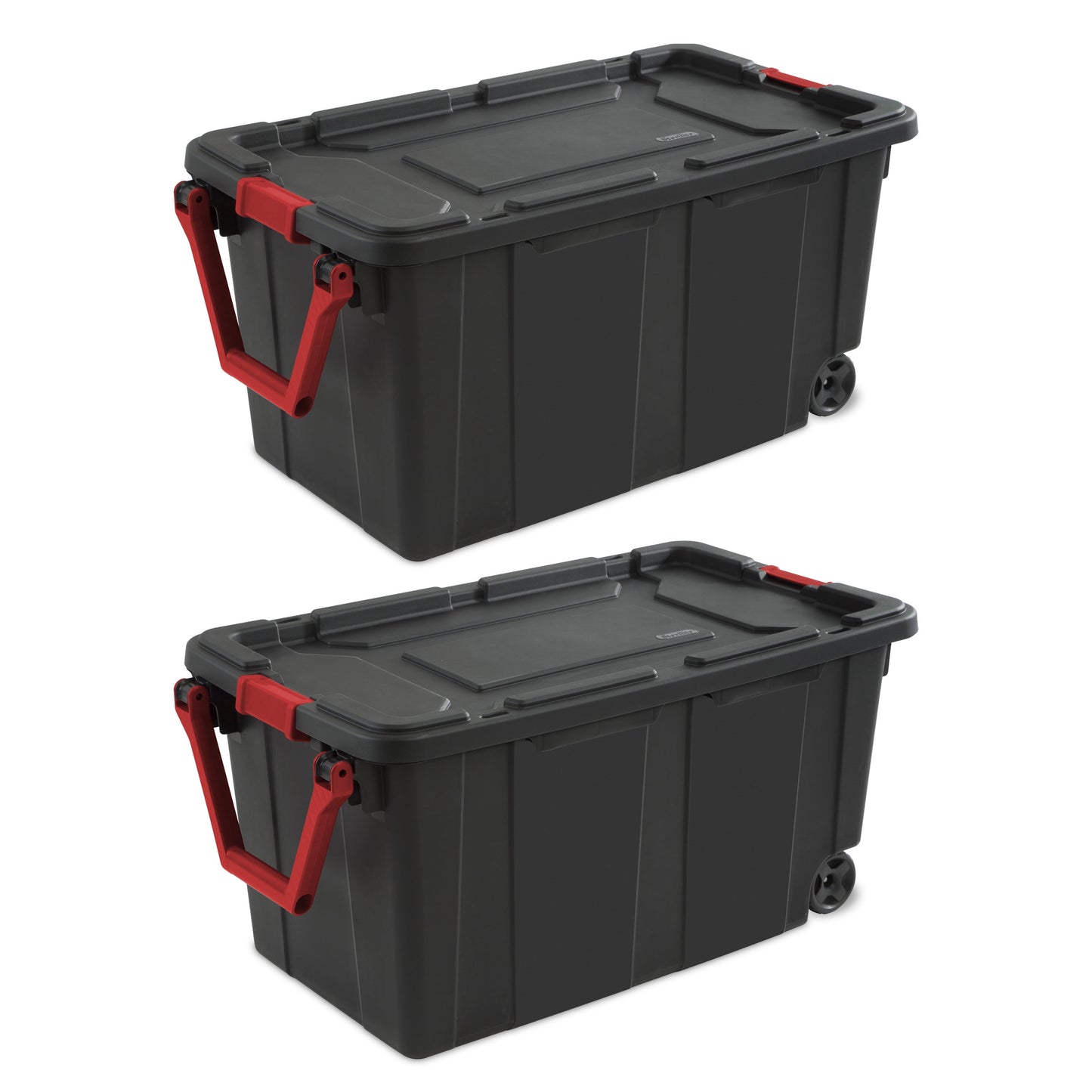 40 Gallon Wheeled Industrial Tote Plastic, Black, Set of 2