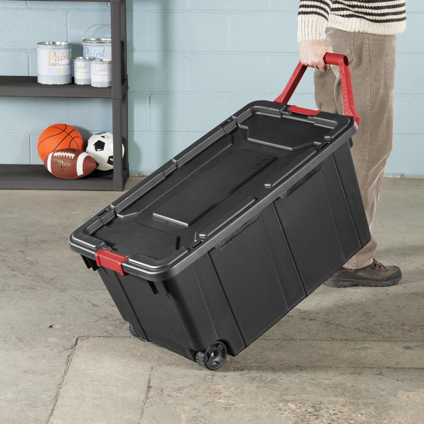 40 Gallon Wheeled Industrial Tote Plastic, Black, Set of 2