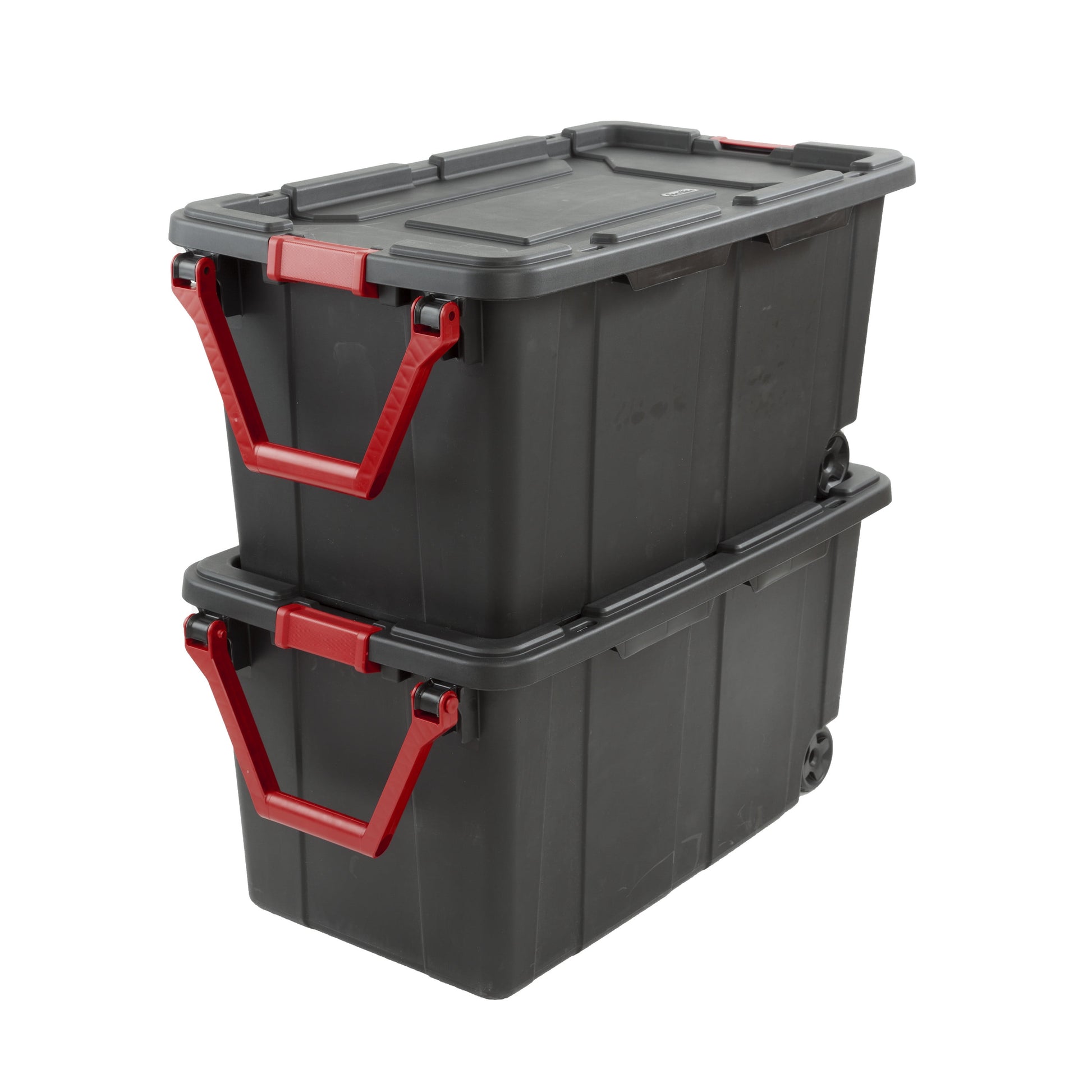 40 Gallon Wheeled Industrial Tote Plastic, Black, Set of 2